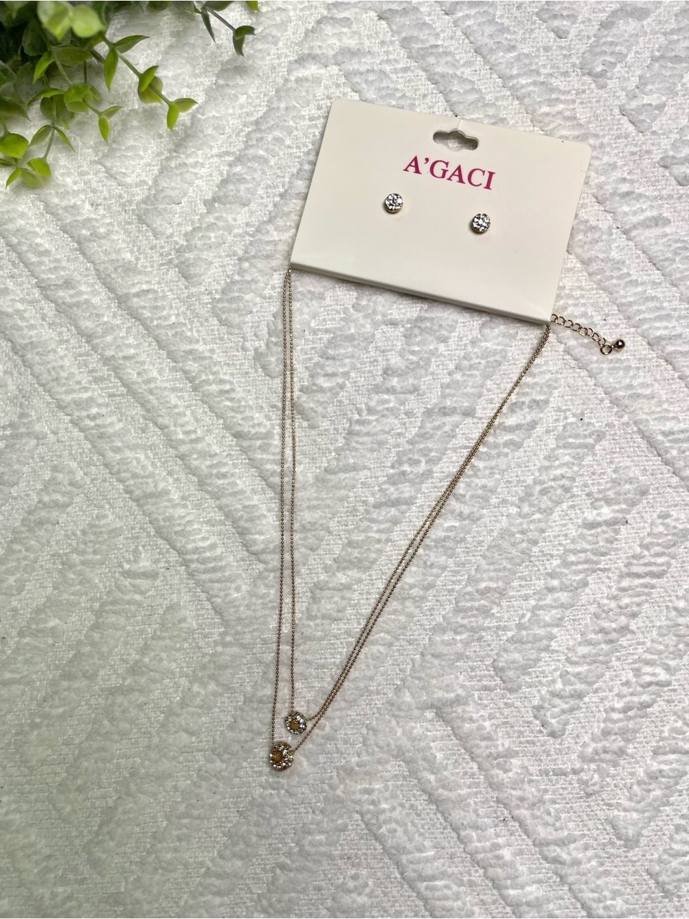 a'gaci Gold-Tone Double Layer Pendant Necklace & Round Stud Earrings Set